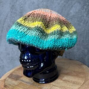 Handmade Crochet Slouch Beanie Multicolor Earth Tone Wool Hat